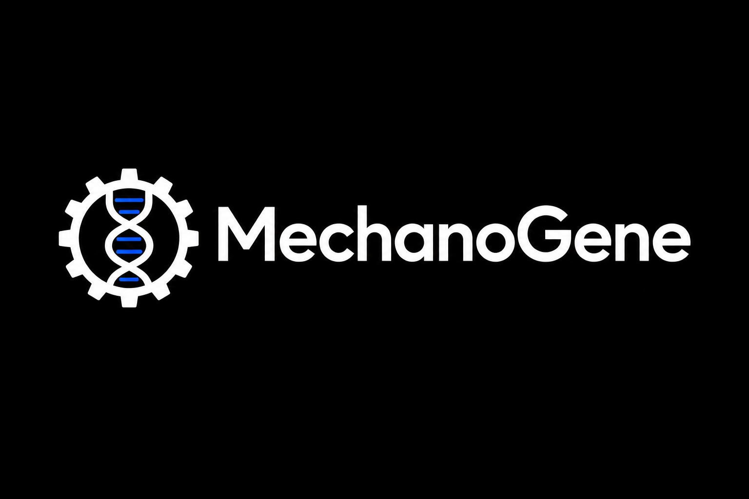 歯車と二重らせんのマークを添えたMechanoGeneのロゴ